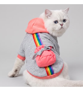 Rainbow Kedi Sweatshirt Kapüşonlu Gökkuşağı Detaylı Kedi Kıyafeti Kedi Hoodie