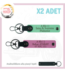 Hız Severlere, İsim Plaka ve A Rh (-) Kan Grubu Yazılı x2 Anahtarlık Set, Hediyelik, Yeşil-Pembe-Syh