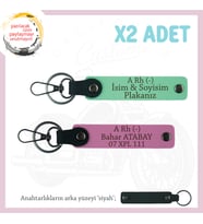 Hız Severlere, İsim Plaka ve A Rh (-) Kan Grubu Yazılı x2 Anahtarlık Set, Hediyelik, Yeşil-Pembe-Syh