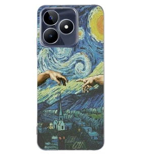 Realme C53 Uyumlu Sanatsal Vintage Desenli Şeffaf Telefon Kılıfı