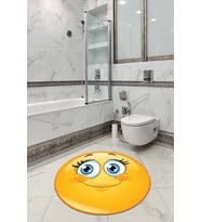 Sarı Smiley Banyo Halısı Klozet Yuvarlak Paspas Seti BS297