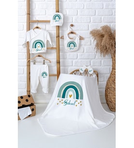 Pia Baby Premium %100 Pamuk İsim Yazılı Kız Bebek Hastane Çıkışı Battaniyeli Bebek Hediye Seti 5055-04 (Ekru)