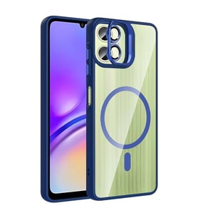 Coverzone Samsung Galaxy A06 ile Uyumlu Z-Etro MagSafe Wireless ?arj Destekli, G��l� Manyetik Tutucu, Stand Olabilen, Kamera Lens Hediyeli Koruyucu K?l?f Lacivert