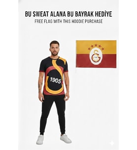 Galatasaray Lisanslı Büyük Logolu T-Shirt BAYRAK Hediyeli (Siyah)