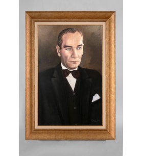 Çerçeveli Paspartulu Atatürk Tablo a8 (Gold)