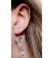 Lapis ve turkuaz taşlı gümüş el işi tasarım küpe