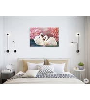 Tablolife Beyaz Kuğular Yağlı Boya Dokulu Tablo 75X100,Çerçeve;Gümüş