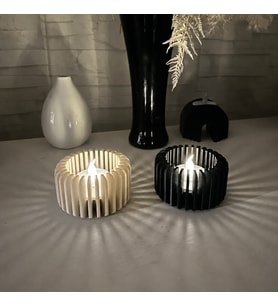 3D Baskı Modern Çizgili Mumluk - Tealight Mumluk (1 Adet)-Bej