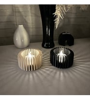 3D Baskı Modern Çizgili Mumluk - Tealight Mumluk (1 Adet)-Bej