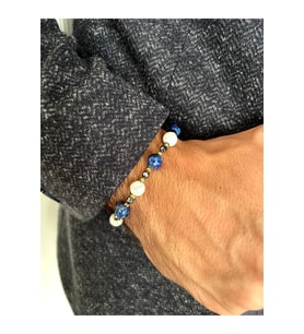 Unisex - Lapis Lazuli, Jade, Hematit Detaylı, Altın Kaplama Destekli Doğal Taş Padore Bileklik