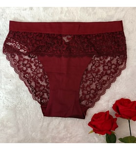 Paris Lazer Kesim Dantel Detaylı Beli Lastikli Külot (BORDO)