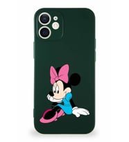 Apple iPhone 12 Mini Soft Premier Kapak Minnie Mouse-E Tasarımlı Silikon Kılıf - Yeşil (Şeffaf)
