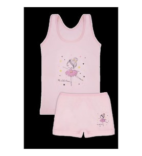KIZ 3/12 YAŞ KARIŞIK DESENLİ ATLET VE BOXER SET (Lila)