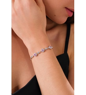 14 K White Gold Kaplama 925 Ayar Gümüş Pembe Kuvars Kalp Bileklik