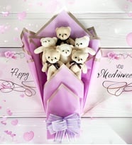 Premium Romantik Lila Yumoş Peluş Ayıcık Buketi–Sevdiklerinize Özel (Mor)