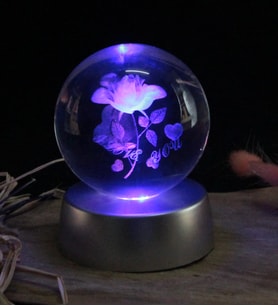 Cam Küre Standlı Led Işıklı Love You Yazılı & Gül Model Sevgiliye Hediye