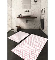 Dijital Baskılı Kaymaz Taban Yıkanabilir 2'li Klozet Takımı Banyo Paspası NDKZ-HT-110 (Beyaz-Pembe)