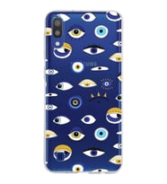 PrintiFy Samsung Galaxy M10 ile Uyumlu 1mm Slim Fit Nazar Boncuğu 2 Baskılı Şeffaf  Kılıf