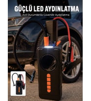 10000mAh Şarjlı Araç Kompresörü Akü Takviye Cihazı Powerbank Özellikli Dijital Lastik Şişirme Pompası
