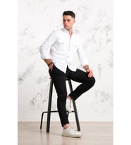 REGULAR FİT ÇİFT CEPLİ RENKLİ ERKEK PAMUKLU KOT GÖMLEK (Beyaz)