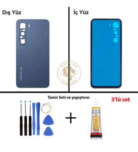 Infinix Hot 60 Mavi Uyumlu Arka Kapak + Yapıştırıcı ve Vida Seti Arka Cam Batarya Pil Kapağı