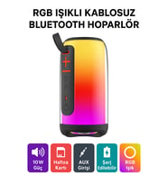 RGB Işıklı Kablosuz Bluetooth Hoparlör – 10W Güç, Hafıza Kartı ve AUX Girişli, Taşınabilir Parti Hoparlörü