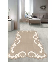 Dijital Baskılı Kaymaz Taban Yıkanabilir Lazer Kesim Salon Halısı Yolluk NLZR-ht-1027 (Kahverengi)