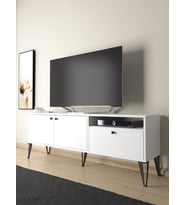 Wood'n Love Atoka 160 Cm Metal Ayaklı Dolaplı, Minifiks Bağlantı Tv Ünitesi - Beyaz / Siyah