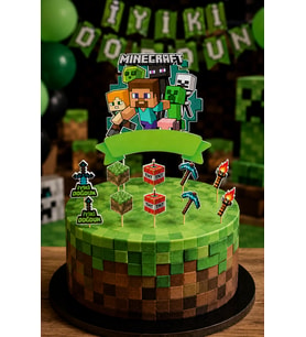 Minecraft Pasta Süsü Seti Büyük Figür ve 10'lu Kürdan Dekoru Doğum Günü Süsü