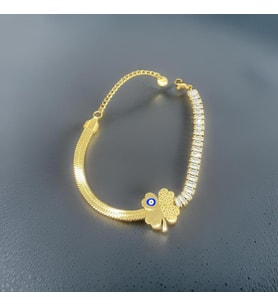 Modern ve Şık Nazar Boncuklu Antialerjik Gold Renk Çelik Bileklik