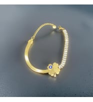 Modern ve Şık Nazar Boncuklu Antialerjik Gold Renk Çelik Bileklik