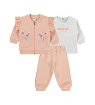 Civil Baby Çiçek Nakışlı Hırkalı 6-18 Ay Takım - Pudra