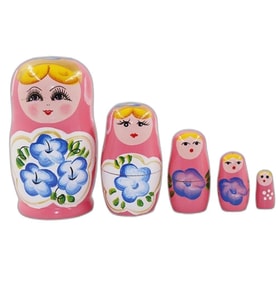 Ahşap Matruşka Bebek Beşli Set Pembe