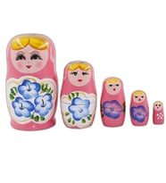 Ahşap Matruşka Bebek Beşli Set Pembe