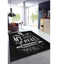 Siyah Kaymaz Tabanlı My Kitchen My Rules Mutfak Halısı MT41