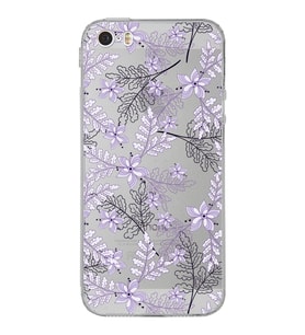 Apple iPhone 5SEKamera Korumalı Tıpalı Kapak Floral Lila Tasarımlı Şeffaf Kılıf