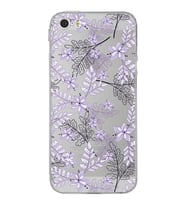 Apple iPhone 5SEKamera Korumalı Tıpalı Kapak Floral Lila Tasarımlı Şeffaf Kılıf
