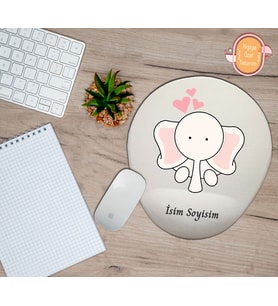 Kişiye Özel Fil Kalp Temalı Mouse Pad Bilek Destekli