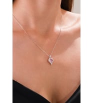 14 K White Gold Kaplama 925 Ayar Pembe Kuvars Seni Seviyorum Kalp Kolye