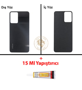 Infinix Note 12İ Siyah Uyumlu Arka Kapak + B7000 Yapıştırıcı Arka Cam Batarya Pil Kapağı Lazer Kesim
