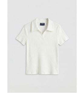LCW Kids Beyaz Polo Yaka Kız Çocuk Fitilli Tişört