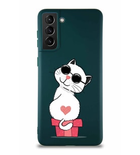 Samsung Galaxy S21 Plus Soft Premier Kapak Coolcat Tasarımlı Silikon Kılıf - Yeşil (Şeffaf)