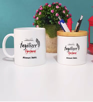 İngilizce Öğretmeni Kupa Bardak Beyaz ve Kalemlik