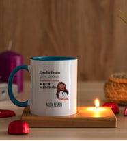 Kişiye Özel Alışıkın Değilsindir Tasarım Esprili Ahşap Altlıklı Mumlu Mavi Kupa