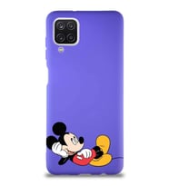 Samsung Galaxy A12 Soft Premier Kapak Mickey Mouse-F Tasarımlı Silikon Kılıf - Mor (Şeffaf)