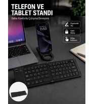 Bluetooth Katlanabilir Klye USB-C Şarjlı 3 Cihaz Bağlantılı Taşınabilir Klye