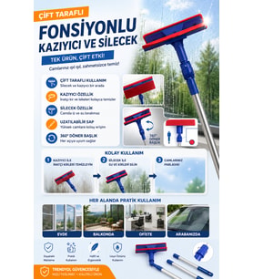 ÇARŞI HANEM Çift Taraflı Pratik Cam Silme Aparatı Cam Silme Mopu Mikrofiber Bezli Cam Silme Teleskopik Mop