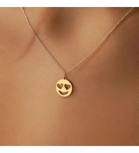 Kişiye Özel 925 Ayar Gümüş Çift Renk Emoji Kalpli Gözler Kolye