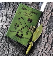 İkizler Burcuna Hediye İsme Özel Deri Defter (Yeşil)