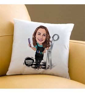 Kişiye Özel Kuaför Kadın Karikatürlü Yastık